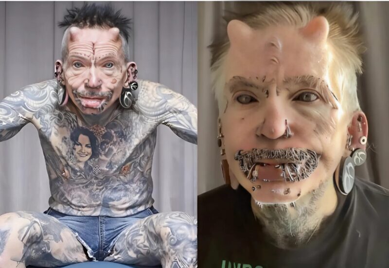 Mit 40 ändert er alles: 560 Piercings, gespaltene Zunge, Hörner unter der Haut