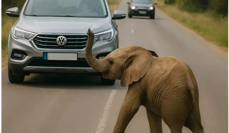 Ein Baby-Elefant blockiert die Autobahn: Ein seltsames Verhalten vor etwas Außergewöhnlichem