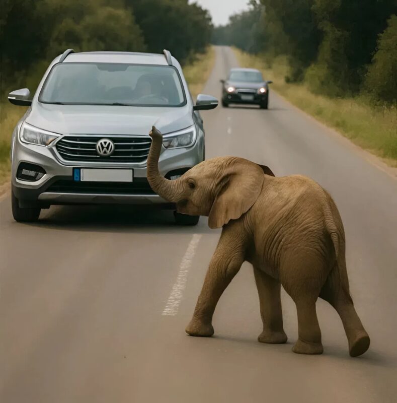 Ein Baby-Elefant blockiert die Autobahn: Ein seltsames Verhalten vor etwas Außergewöhnlichem