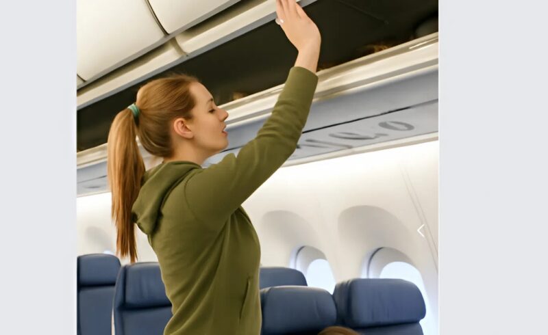 Ich hörte seltsame Geräusche aus der geschlossenen Kabine über meinem Kopf im Flugzeug, als ich sie öffnete, war ich schockiert