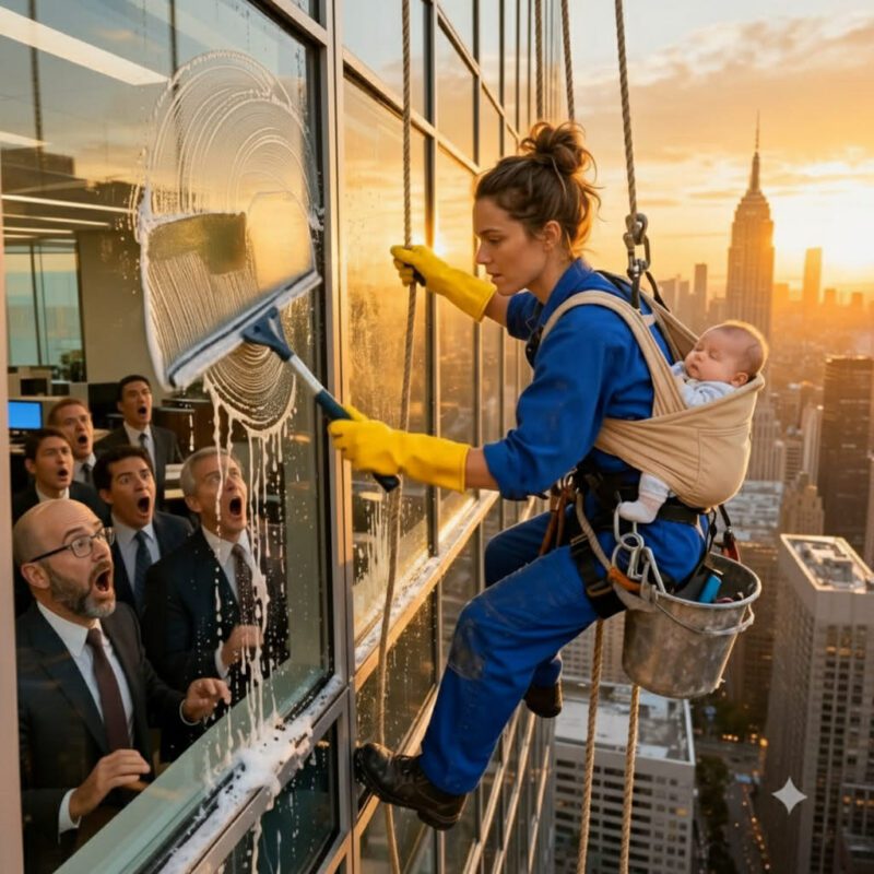 Die Frau war gezwungen, die Fenster mit ihrem Baby zu putzen, aber als der Besitzer des Unternehmens sie sah, geschah etwas Unglaubliches, und alle waren fassungslos