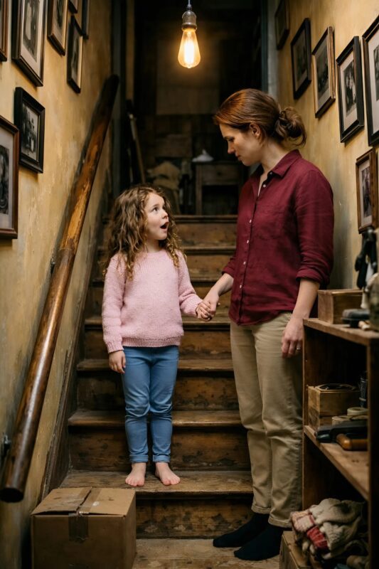 Als meine Stieftochter meine Hand ergriff und mit einem unschuldigen Lächeln flüsterte: „Ich zeige dir, wo Mama wohnt“, dachte ich an eine Erinnerung, ein Foto, vielleicht an einen symbolischen Ort. Aber als sie mich zur verschlossenen Kellertür führte, wurde mir klar, dass etwas in diesem Haus niemals wirklich verschwunden war