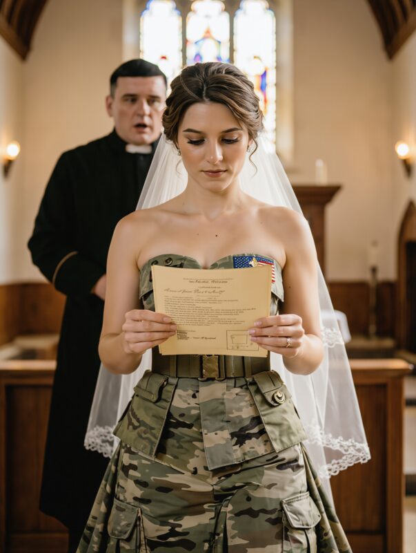 Meine Verlobte trat zum Altar in einem Hochzeitskleid, das vollständig aus Militärhemden gefertigt war