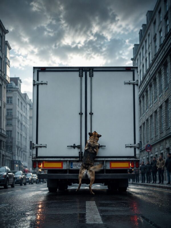 Der Hund stoppte einen Lieferwagen und versuchte verzweifelt, die hinteren Türen zu öffnen… doch als sie sich endlich öffneten, blieb jeder sprachlos