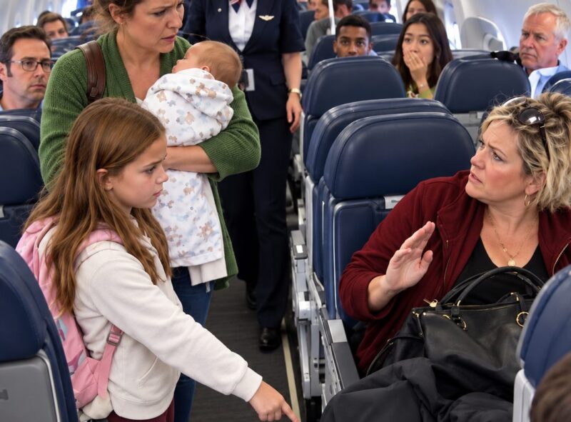 Eine Fremde hatte ihr den Flugzeugsitz gestohlen, doch die Worte ihrer zehnjährigen Tochter erschütterten alle Passagiere